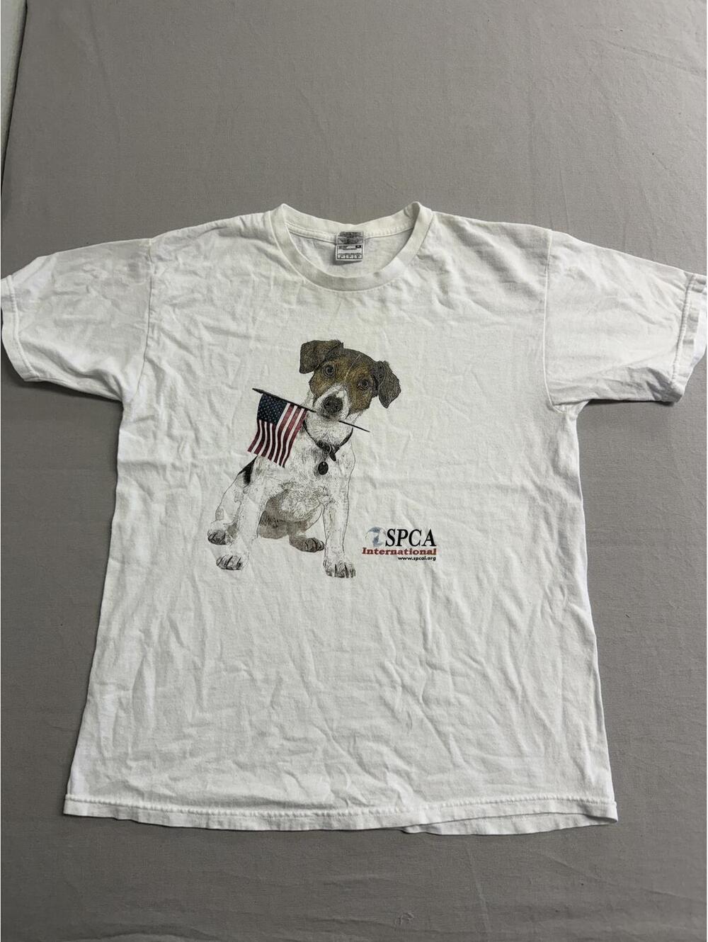 Cute Jack Russel Terrier Patriotic USA Flag T-shirt SPCA -L